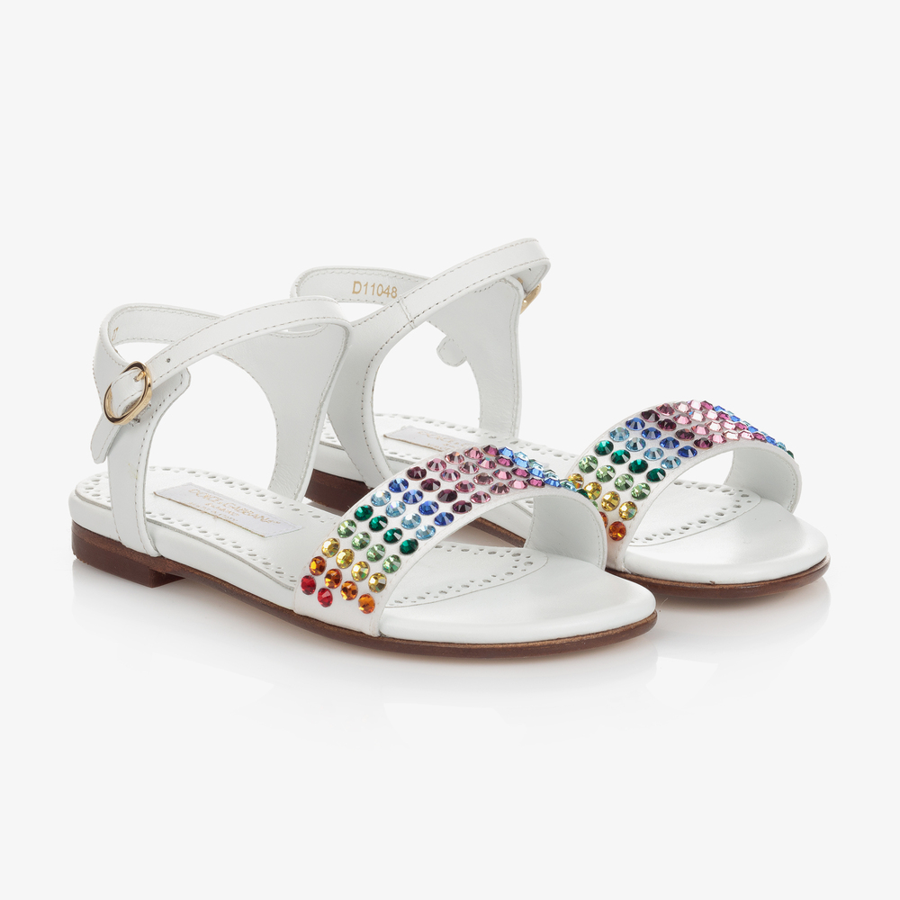 Dolce & Gabbana - Белые сандалии со стразами для девочек | Childrensalon