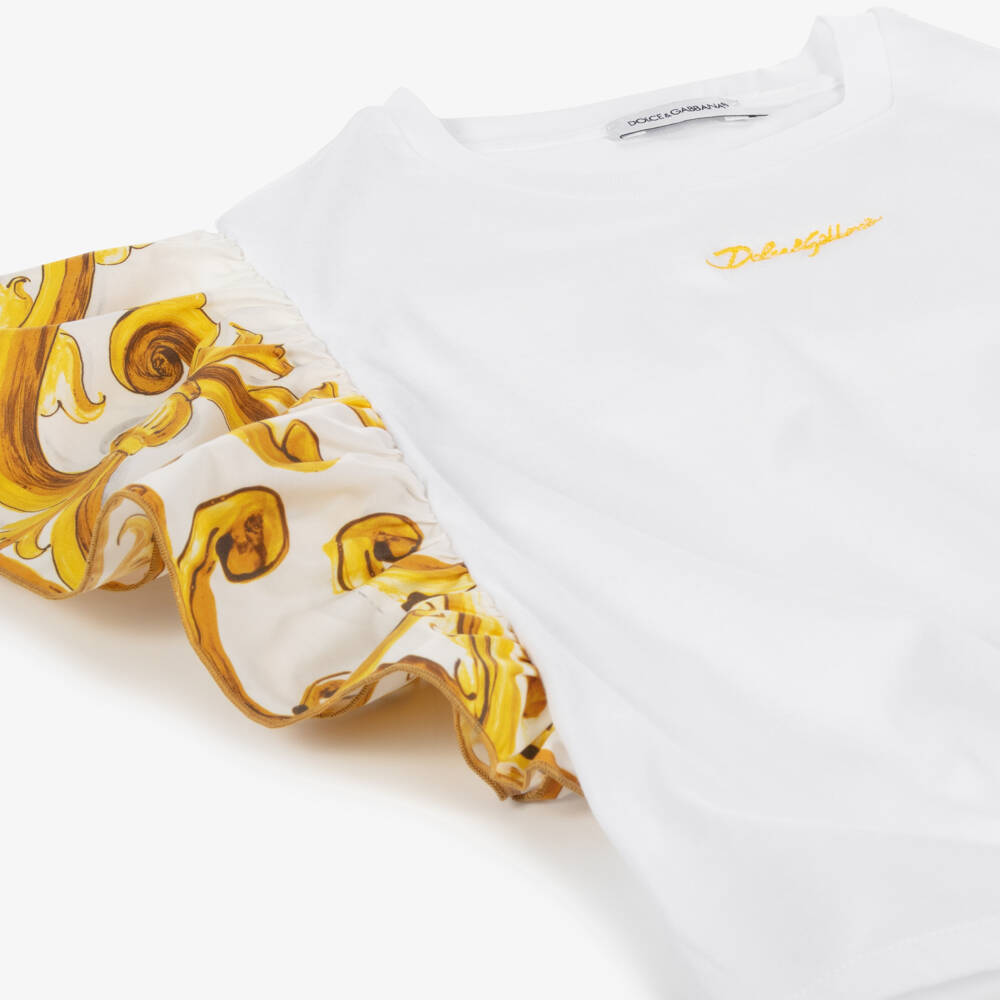 Dolce & Gabbana-Girls White & Gold Frilled Blouse | Childrensalon Outlet