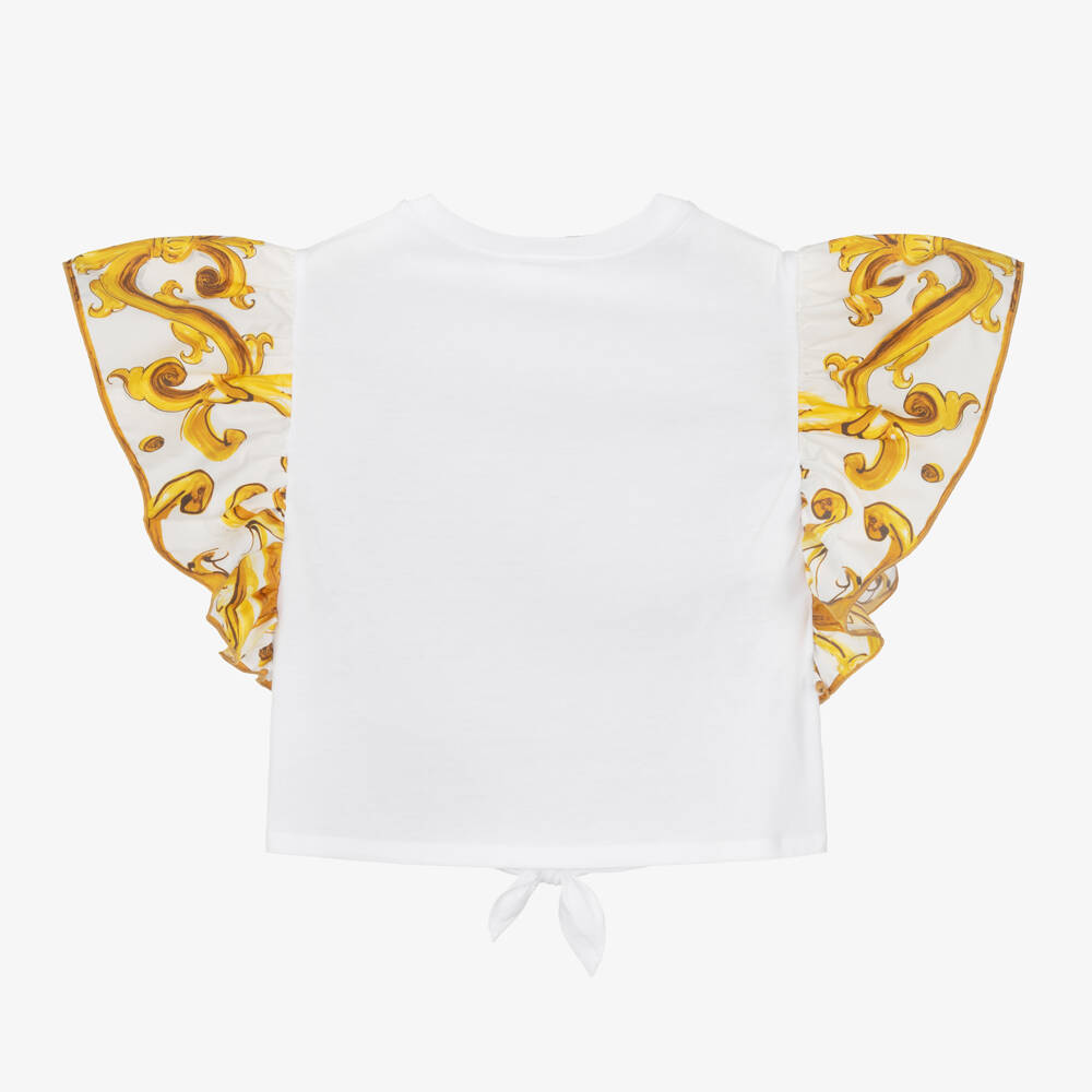 Dolce & Gabbana-Girls White & Gold Frilled Blouse | Childrensalon Outlet
