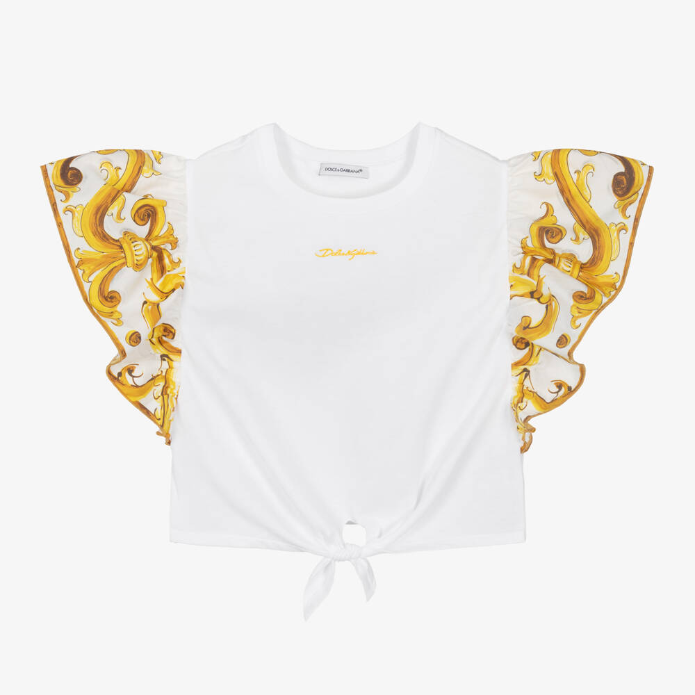 Dolce & Gabbana-Girls White & Gold Frilled Blouse | Childrensalon Outlet