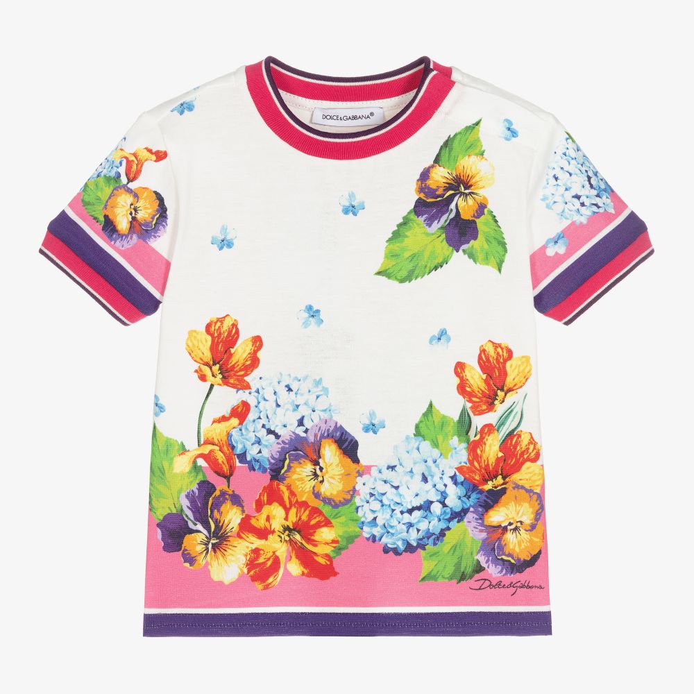 Dolce & Gabbana - Girls White Hydrangea T-Shirt | Childrensalon