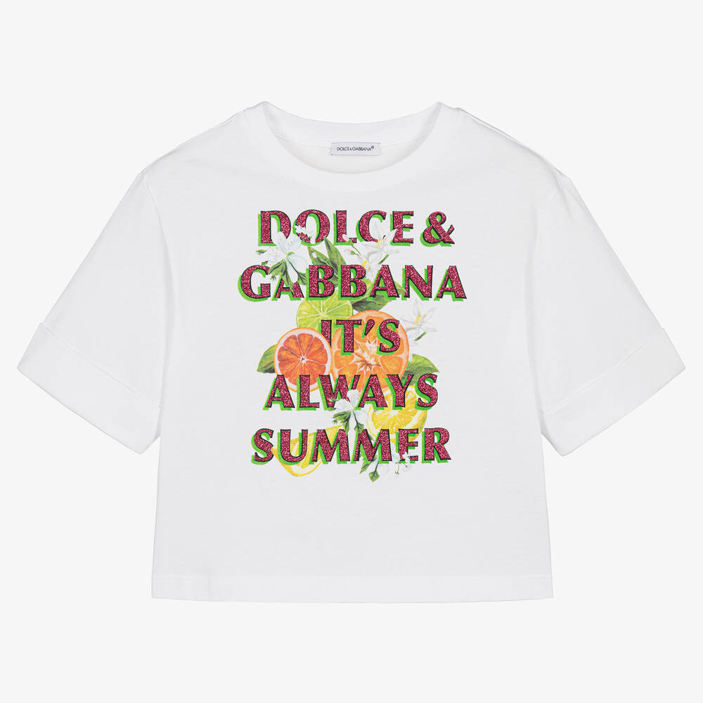 Dolce & Gabbana-تيشيرت قطن لون أبيض للبنات | Childrensalon Outlet