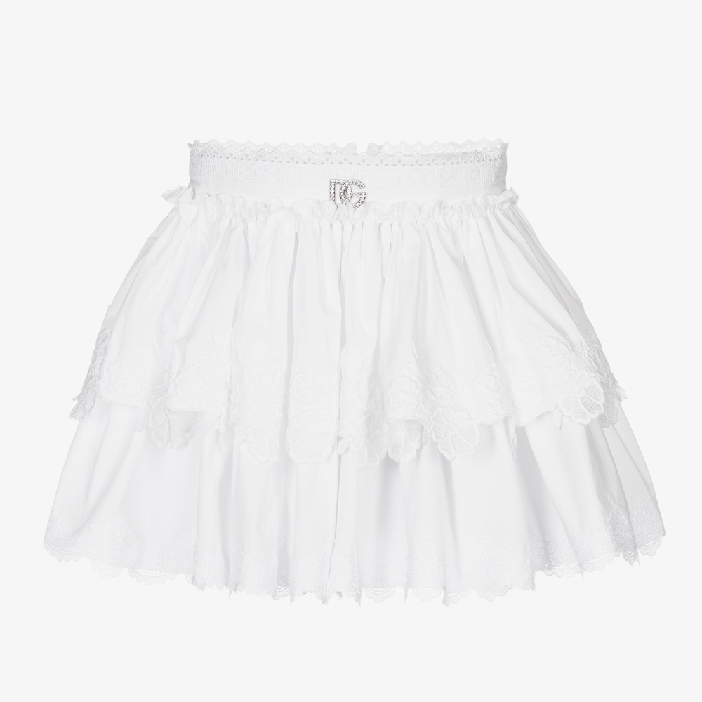 Dolce & Gabbana - Белая юбка с кружевной отделкой для девочек  | Childrensalon