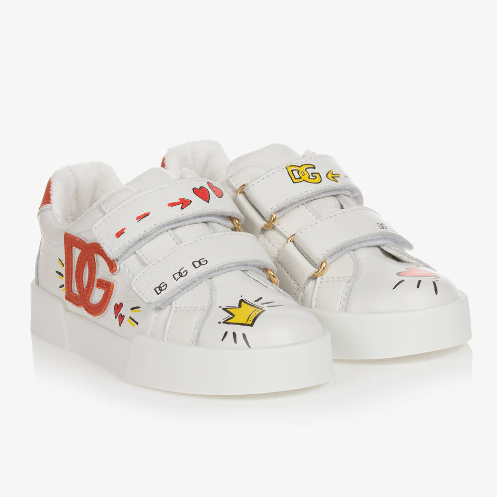 Dolce & Gabbana - Baskets blanches en cuir DG fille | Childrensalon