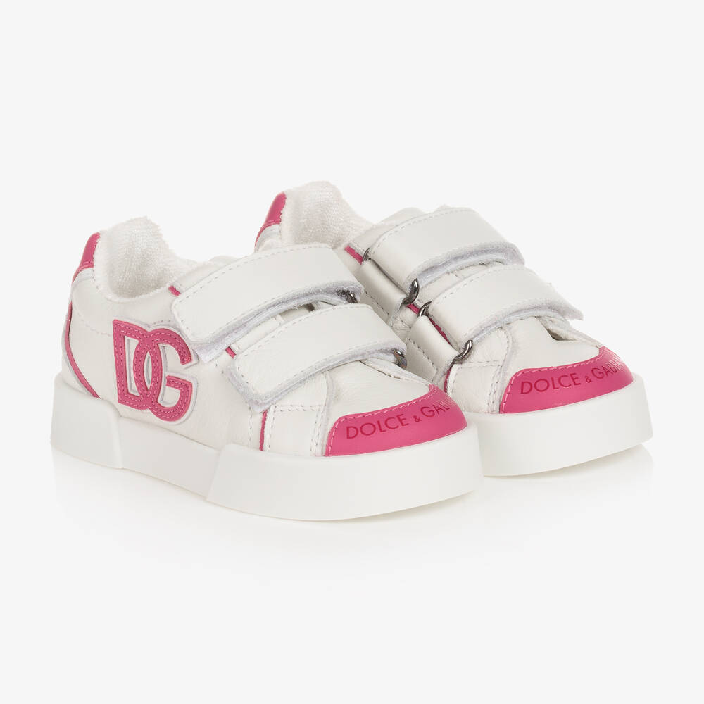 Dolce & Gabbana - Baskets blanches en cuir DG fille | Childrensalon