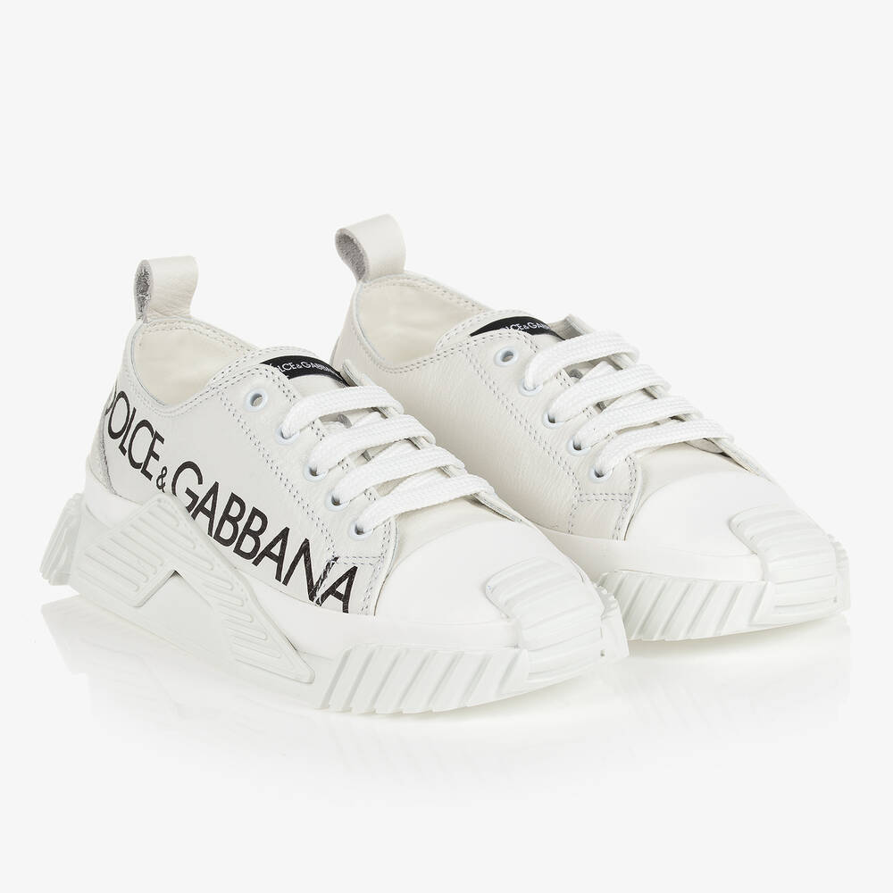 Dolce & Gabbana - ترينرز جلد لون أبيض للبنات | Childrensalon
