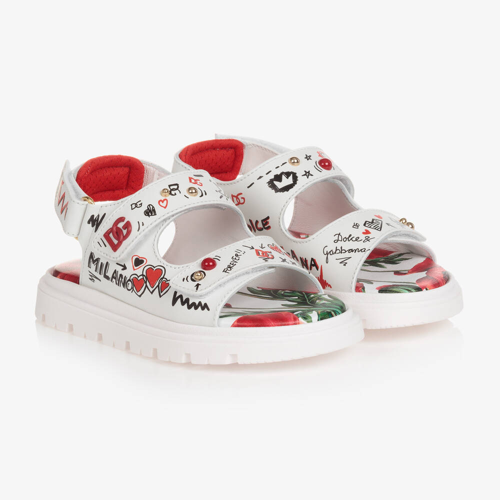 Dolce & Gabbana - Girls White Leather Poppy Sandals | Childrensalon