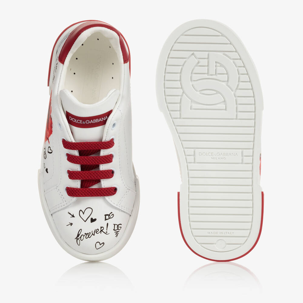 Dolce & Gabbana-Girls White Leather Poppy Trainers | Childrensalon Outlet