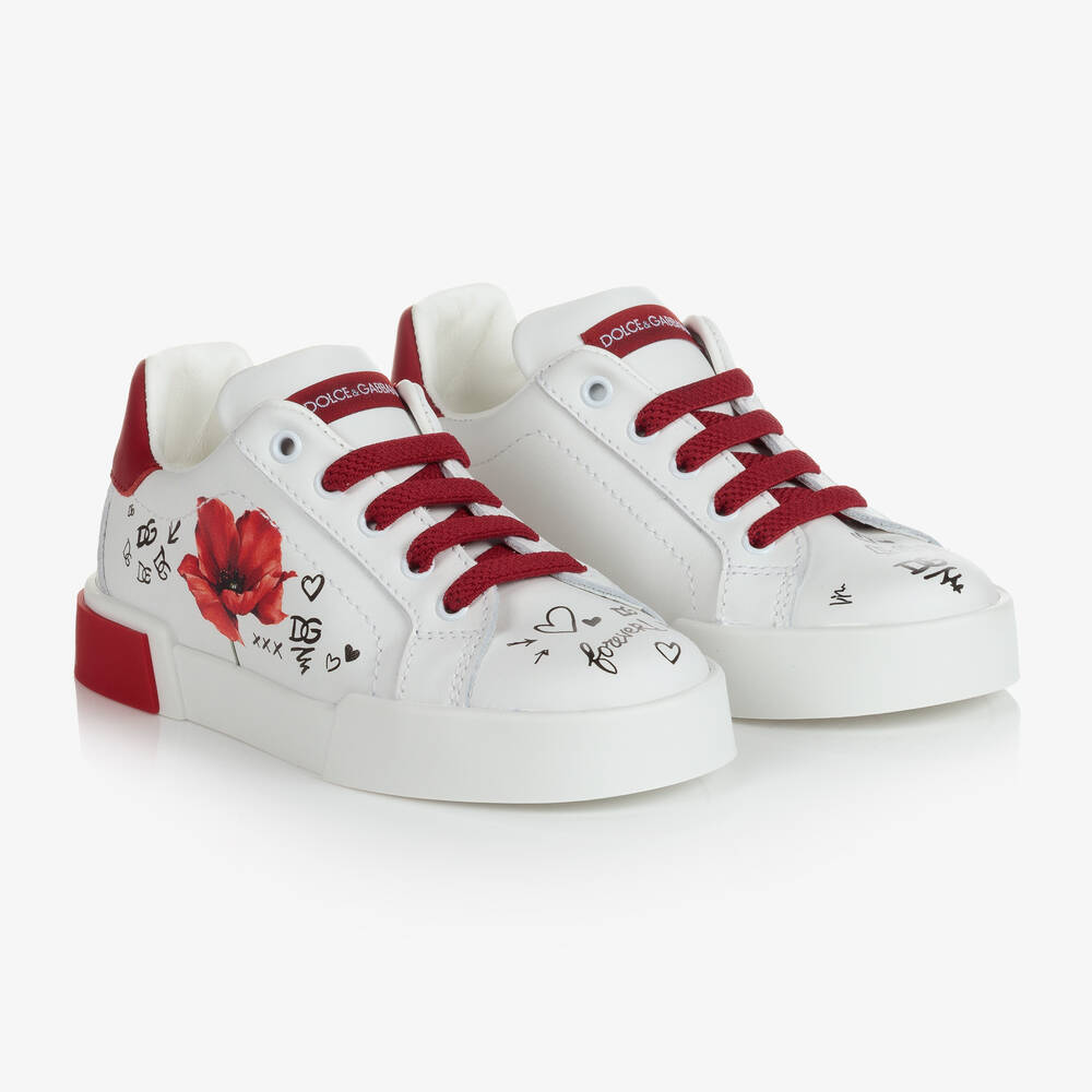 Dolce & Gabbana - Girls White Leather Poppy Trainers | Childrensalon
