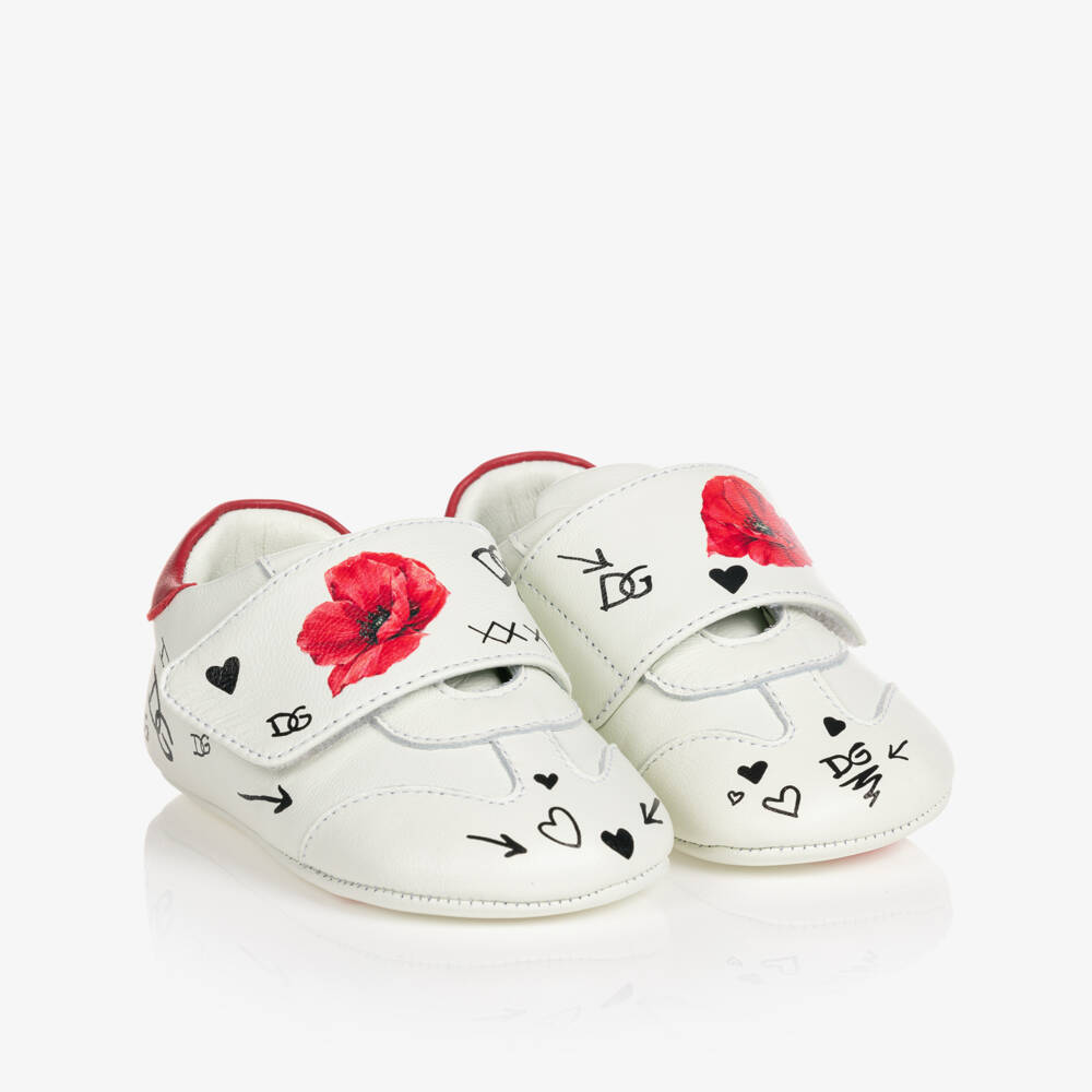 Dolce & Gabbana-Girls White Leather Pre-Walkers | Childrensalon Outlet