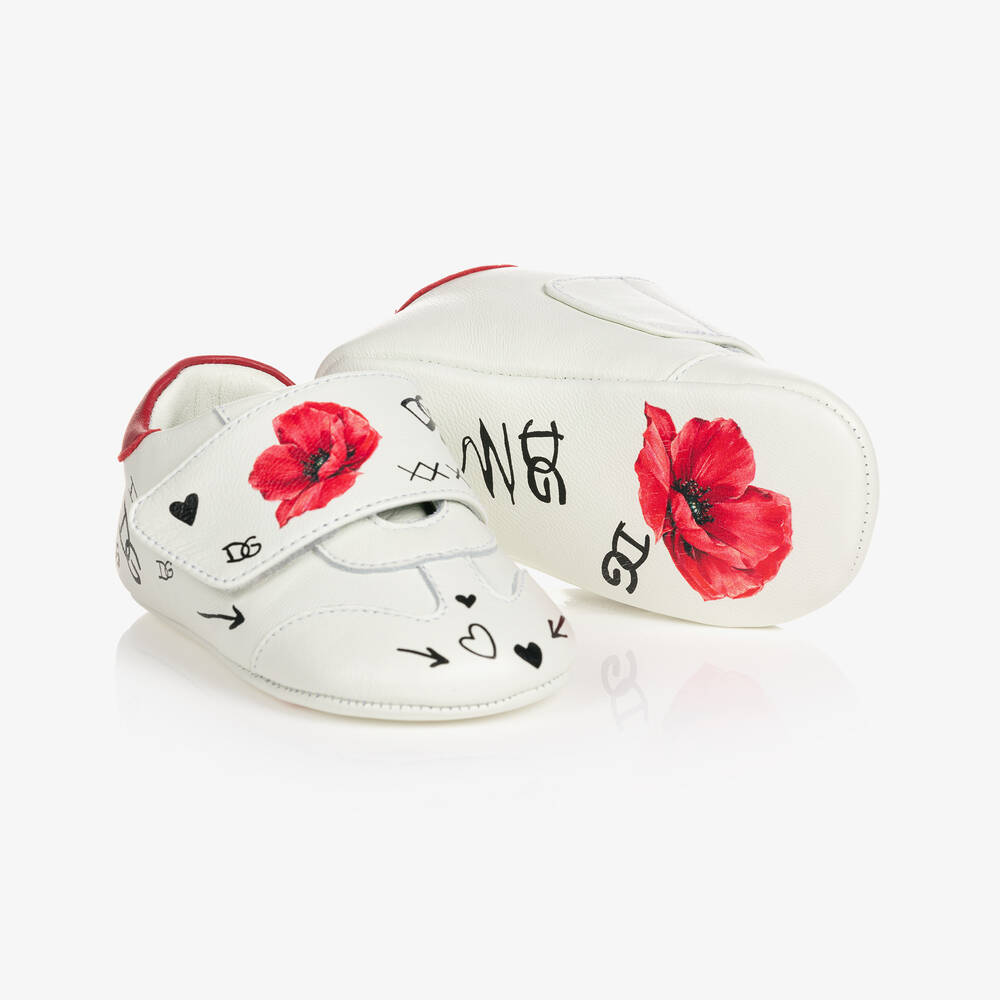 Dolce & Gabbana - Weiße Leder-Krabbelschuhe (M) | Childrensalon