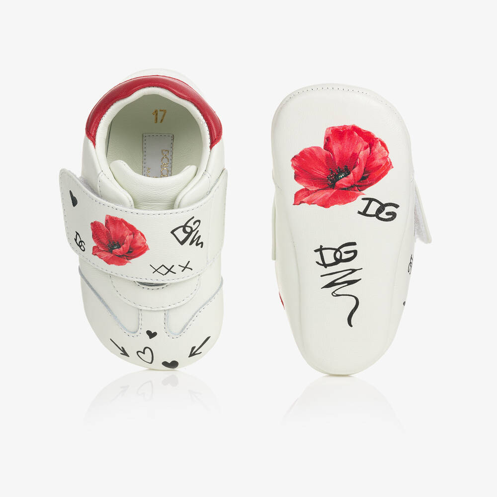 Dolce & Gabbana-Girls White Leather Pre-Walkers | Childrensalon Outlet