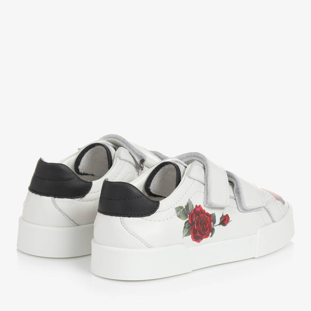 Dolce & Gabbana-Белые кожаные кроссовки с розами | Childrensalon Outlet