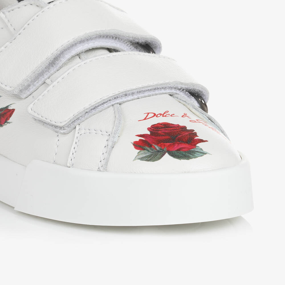 Dolce & Gabbana-Белые кожаные кроссовки с розами | Childrensalon Outlet