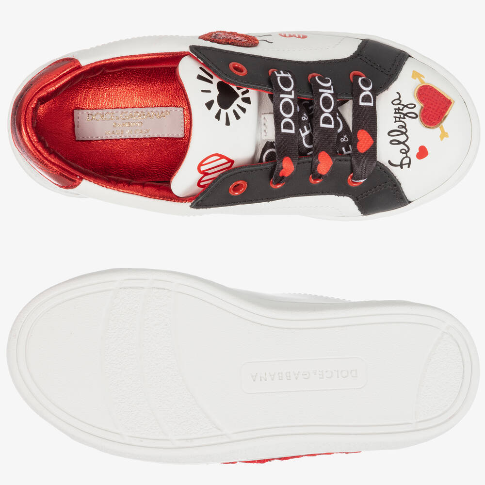 Dolce & Gabbana-Girls White Leather Trainers | Childrensalon Outlet