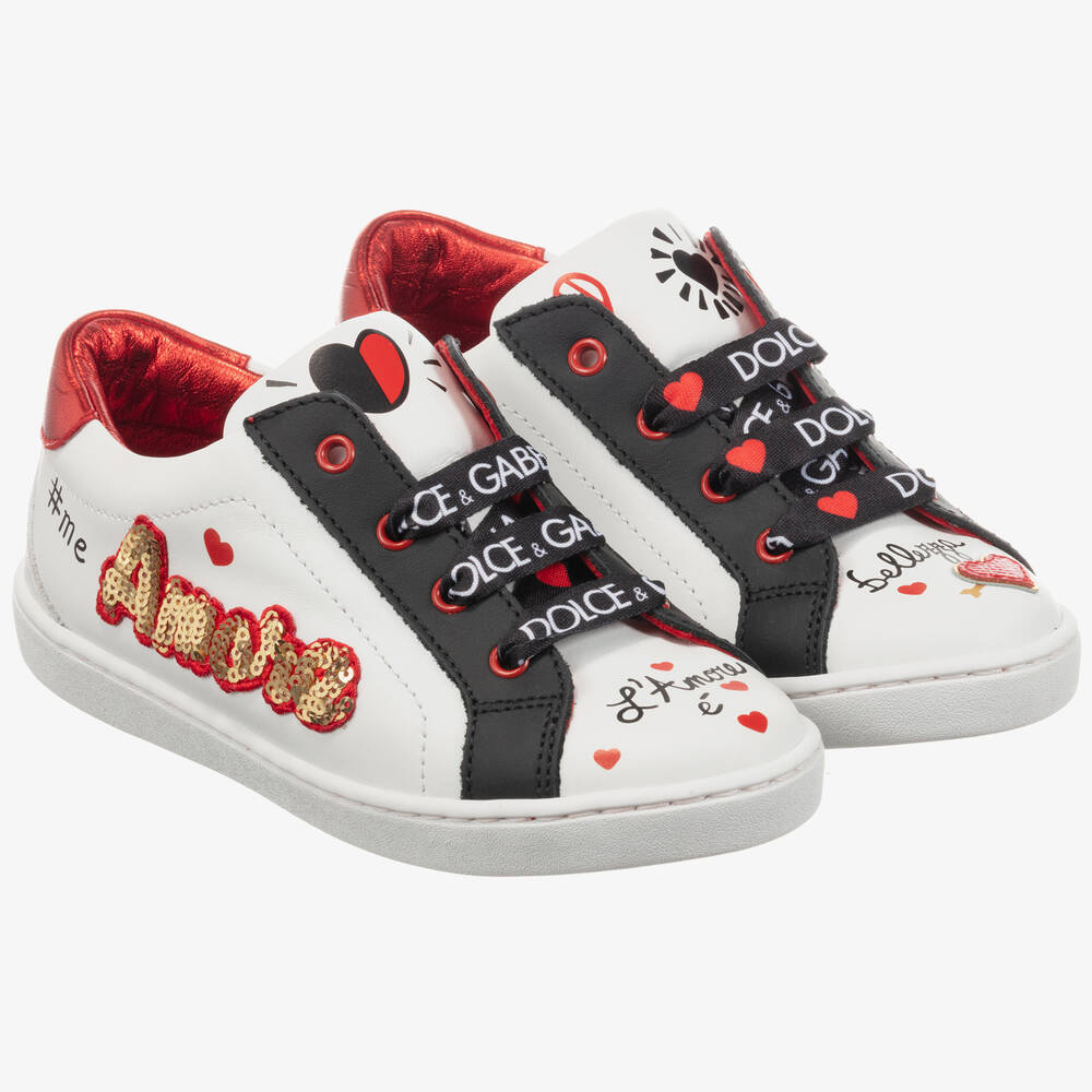 Dolce & Gabbana - Girls White Leather Trainers | Childrensalon