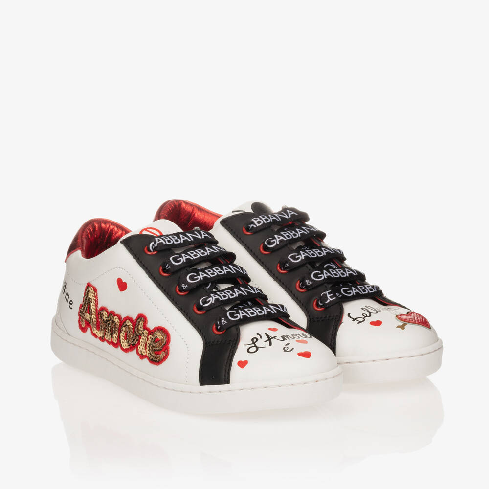 Dolce & Gabbana - Baskets blanches en cuir Fille | Childrensalon