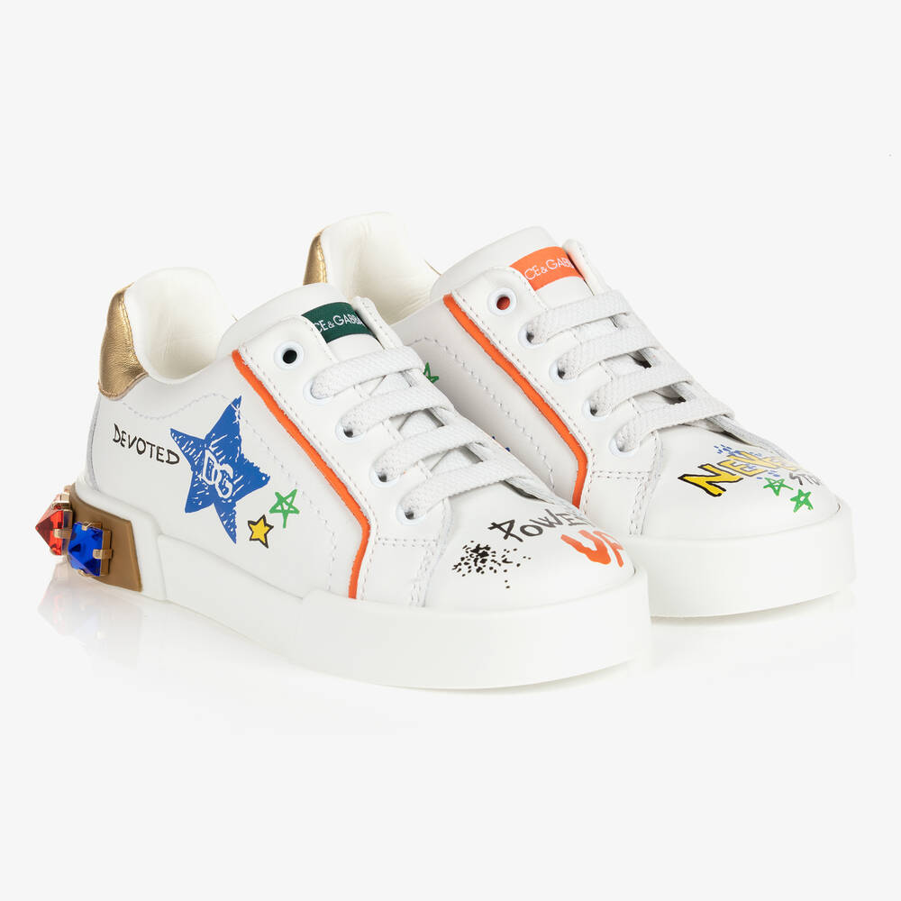 Dolce & Gabbana - Weiße Leder-Sneakers für Mädchen | Childrensalon