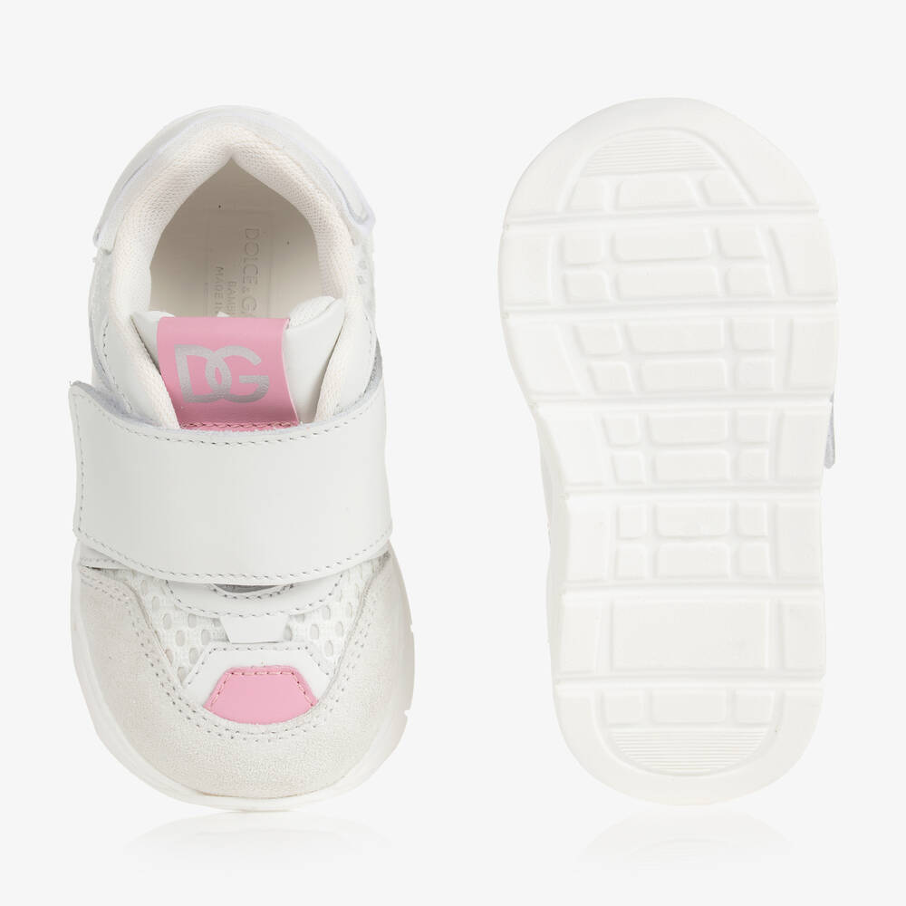 dolce and gabbana white and pink trainers