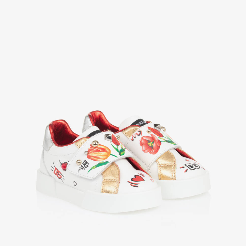 Dolce & Gabbana-حذاء رياضي أطفال بناتي جلد لون أبيض | Childrensalon Outlet