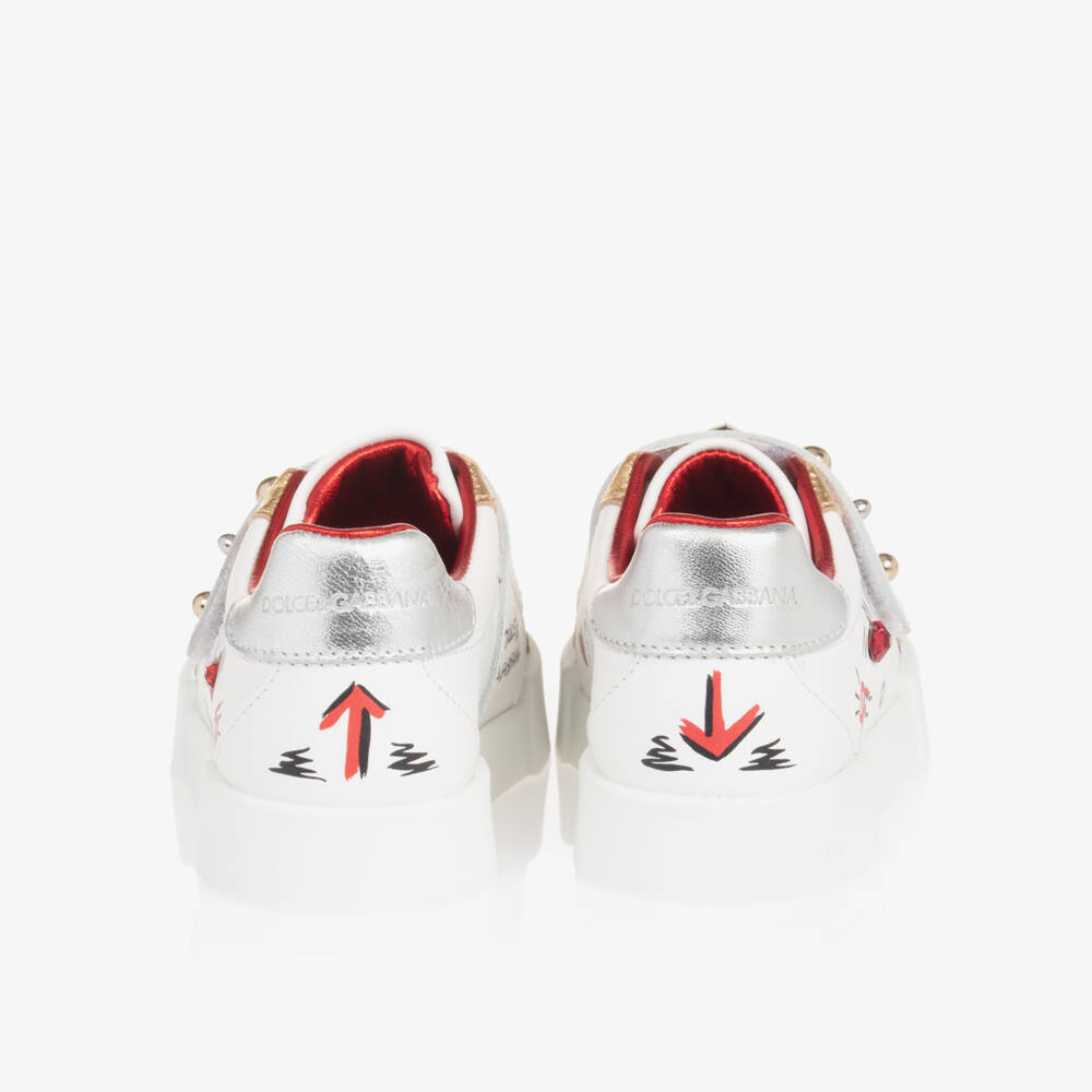Dolce & Gabbana-Girls White Leather Tulip Trainers | Childrensalon Outlet