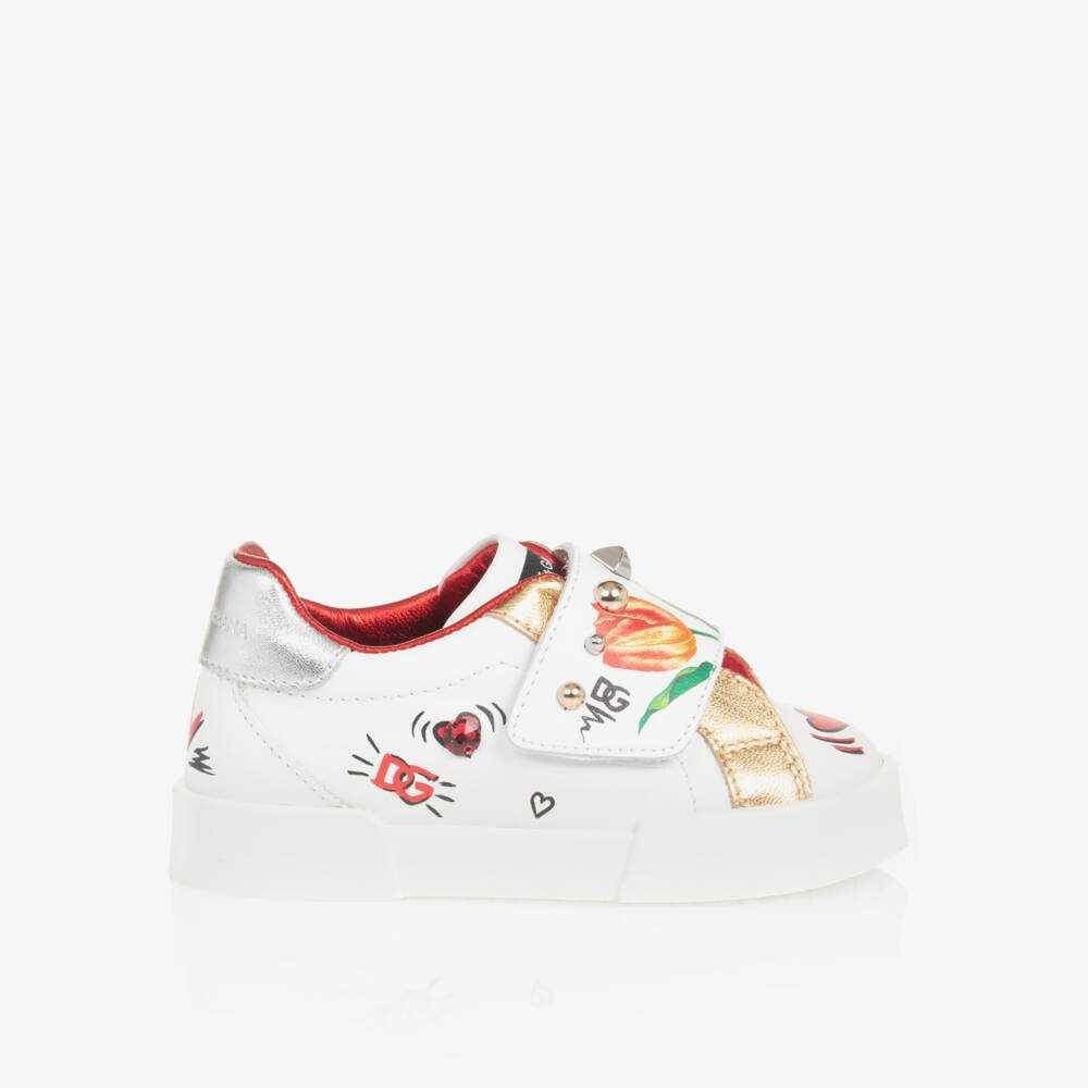 Dolce & Gabbana-Girls White Leather Tulip Trainers | Childrensalon Outlet