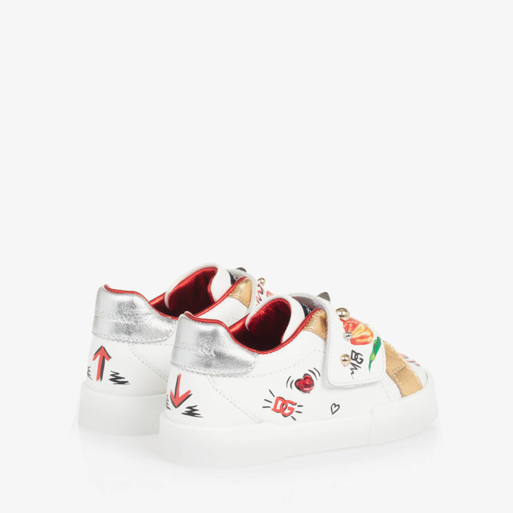 Dolce & Gabbana-Girls White Leather Tulip Trainers | Childrensalon Outlet