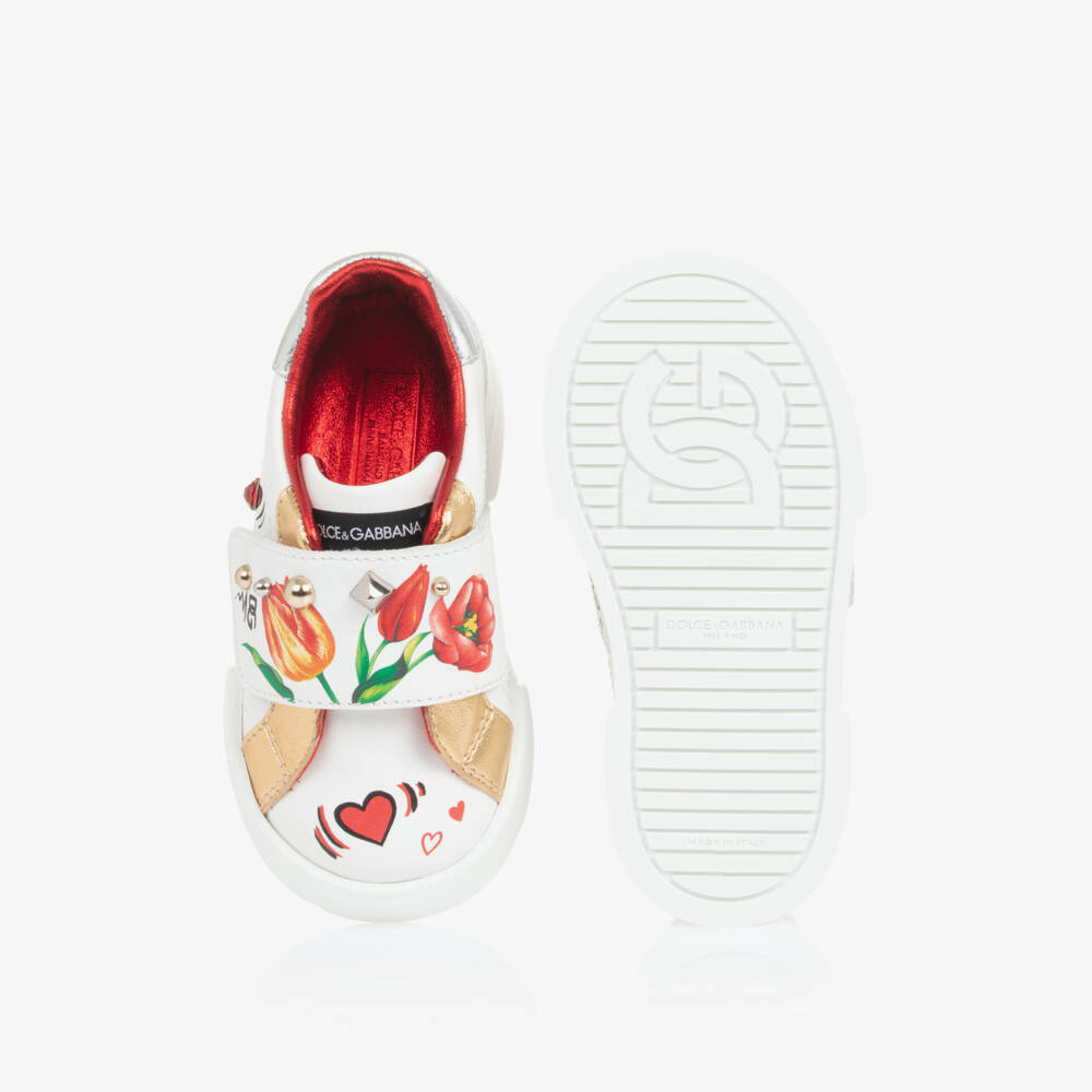 Dolce & Gabbana-Girls White Leather Tulip Trainers | Childrensalon Outlet