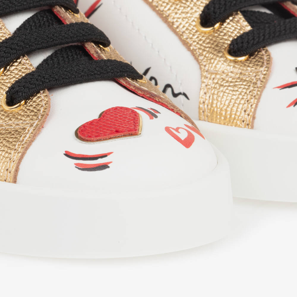 Dolce & Gabbana-Girls White Leather Tulip Trainers | Childrensalon Outlet