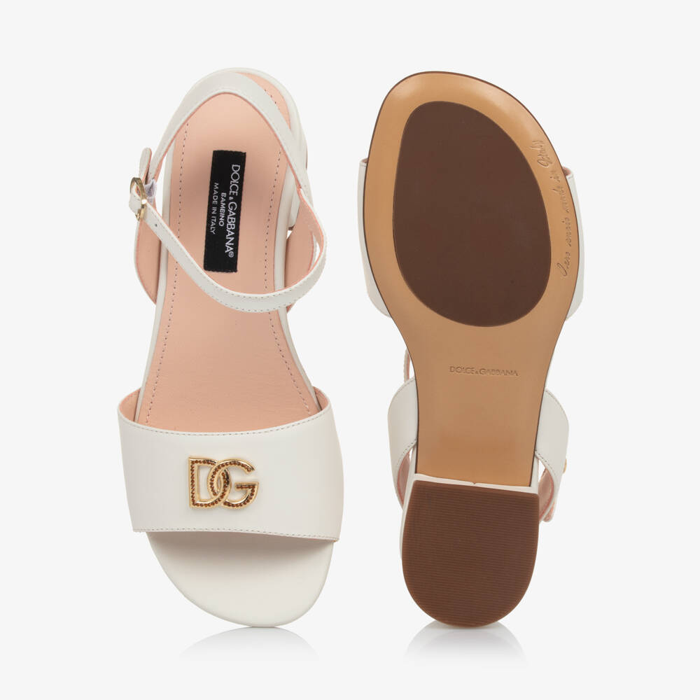 Dolce & Gabbana-Белые роскошные босоножки на каблуке для девочек | Childrensalon Outlet