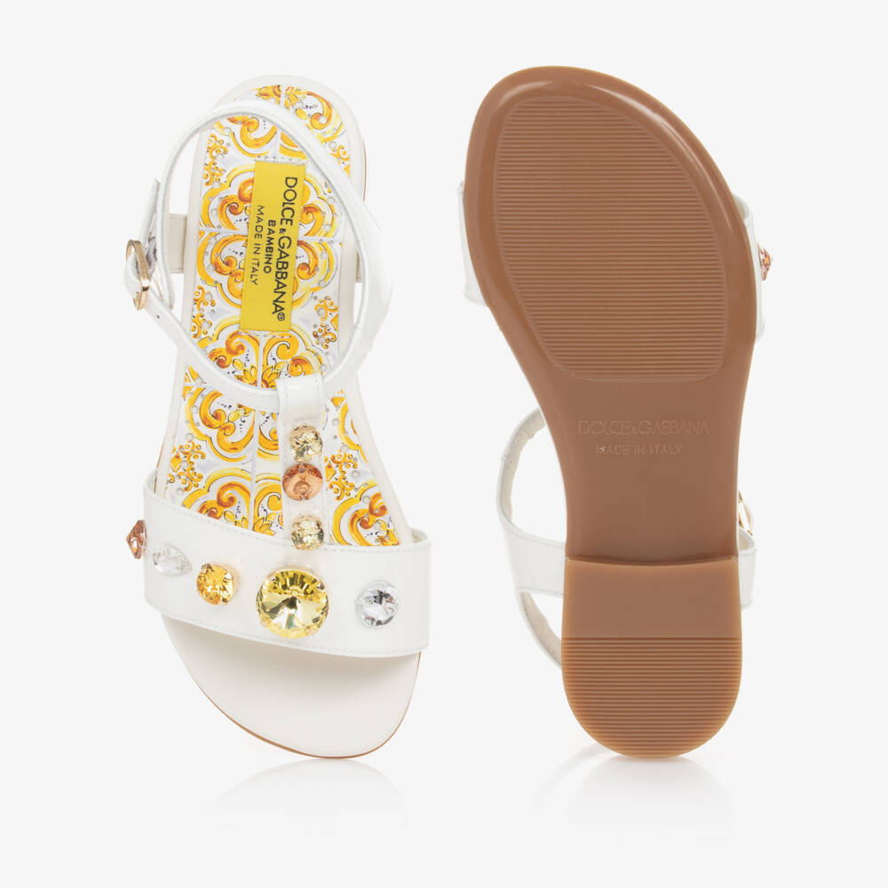 Dolce & Gabbana-Girls White Patent Crystal Sandals | Childrensalon Outlet