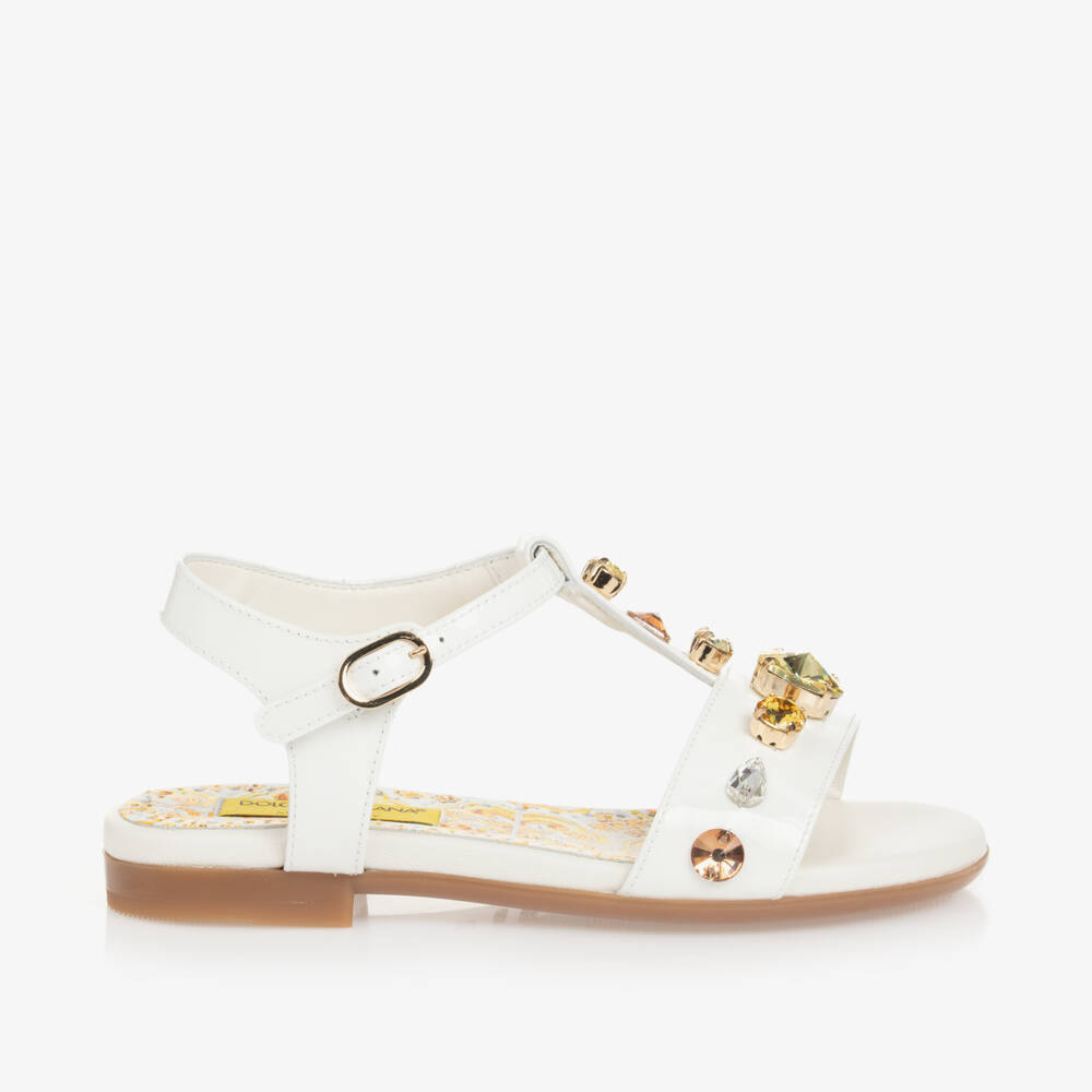 Dolce & Gabbana-Girls White Patent Crystal Sandals | Childrensalon Outlet