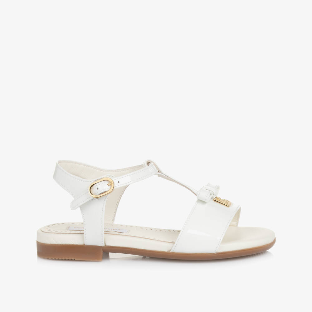 Dolce & Gabbana-Girls White Patent Leather DG Logo Sandals | Childrensalon Outlet