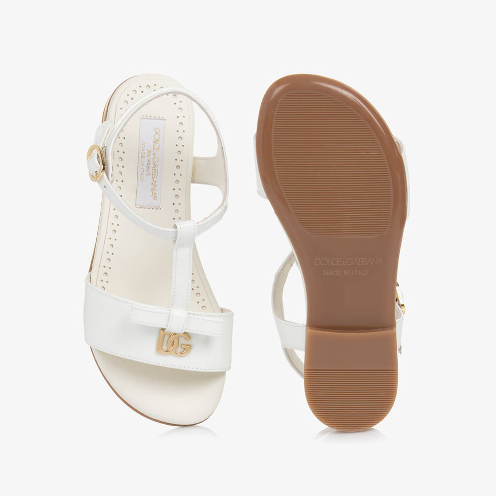 Dolce & Gabbana-Girls White Patent Leather DG Logo Sandals | Childrensalon Outlet