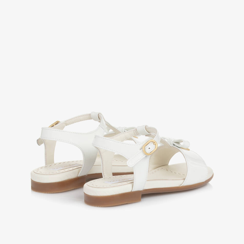 Dolce & Gabbana-Girls White Patent Leather DG Logo Sandals | Childrensalon Outlet