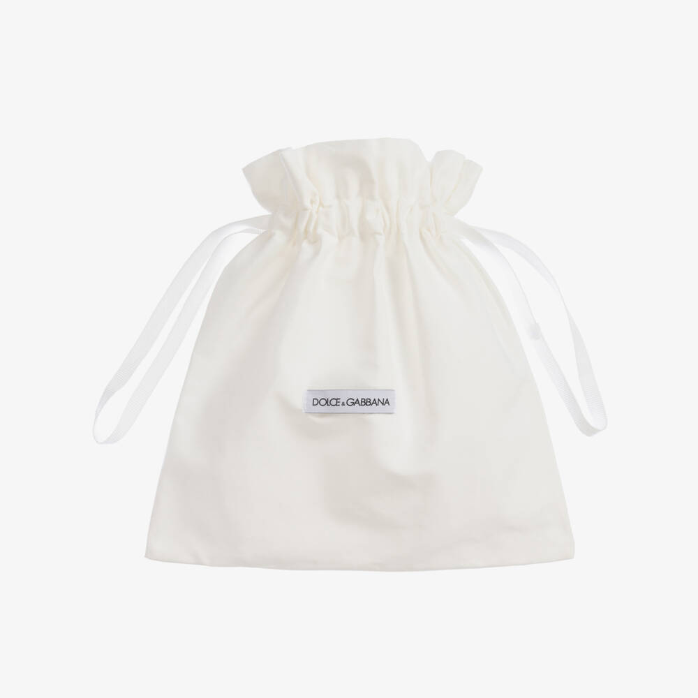 Dolce & Gabbana-Girls White Patent Leather DG Sliders | Childrensalon Outlet