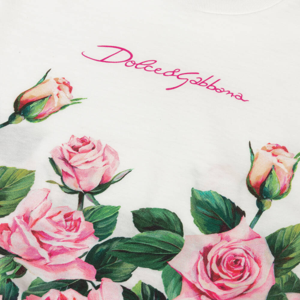 Dolce & Gabbana-Футболка Белая с Розовыми Цветами для девочек | Childrensalon Outlet