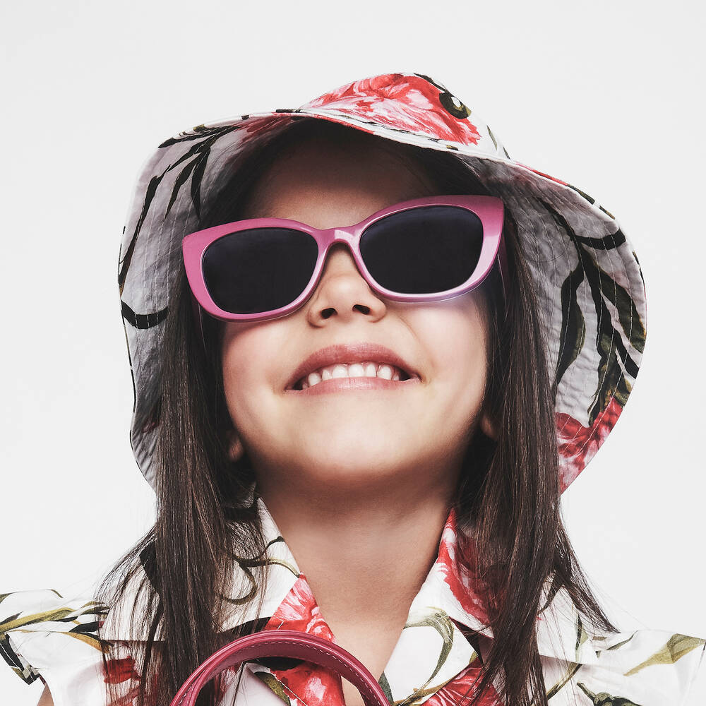 Dolce & Gabbana-Girls White & Pink Carnation Bucket Hat | Childrensalon Outlet