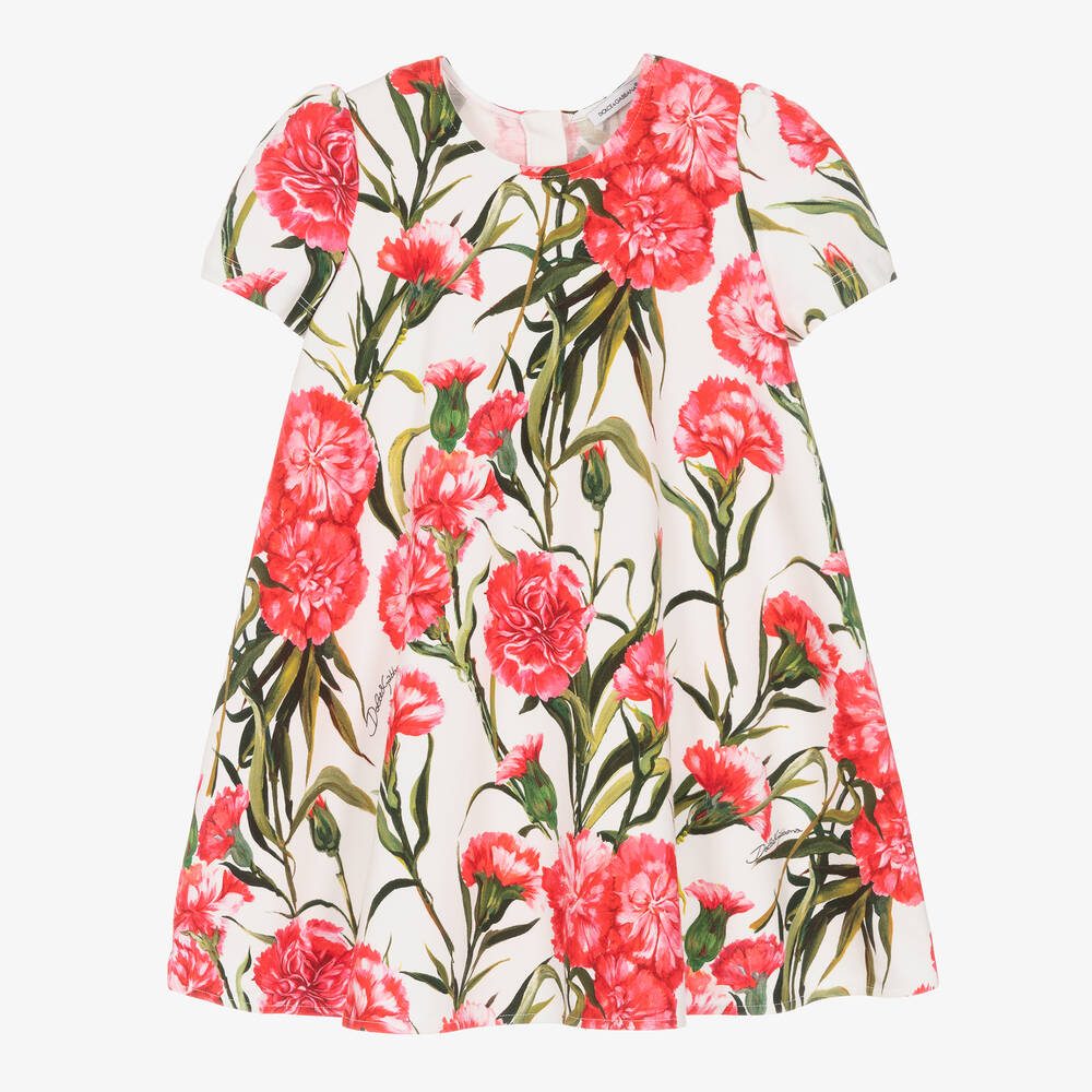 Dolce & Gabbana - Girls White & Pink Carnation Dress  | Childrensalon