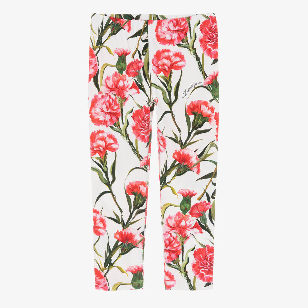 Dolce & Gabbana-Белые легинсы с розовыми гвоздиками | Childrensalon Outlet