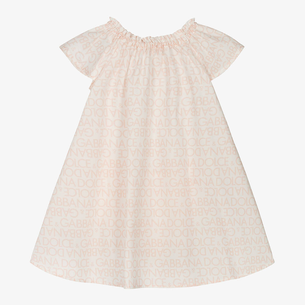 Dolce & Gabbana-Бело-розовое платье из хлопка для девочек | Childrensalon Outlet