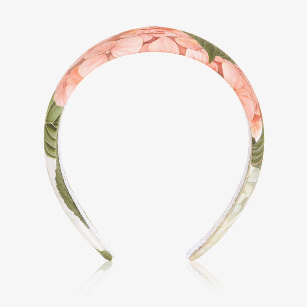 Dolce & Gabbana-Girls White & Pink Hydrangea Print Cotton Hairband | Childrensalon Outlet
