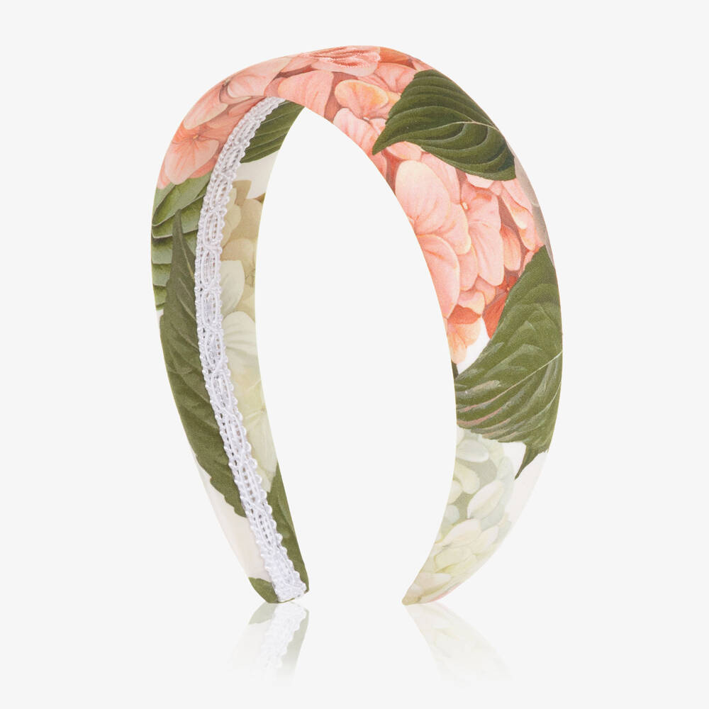Dolce & Gabbana-Girls White & Pink Hydrangea Print Cotton Hairband | Childrensalon Outlet