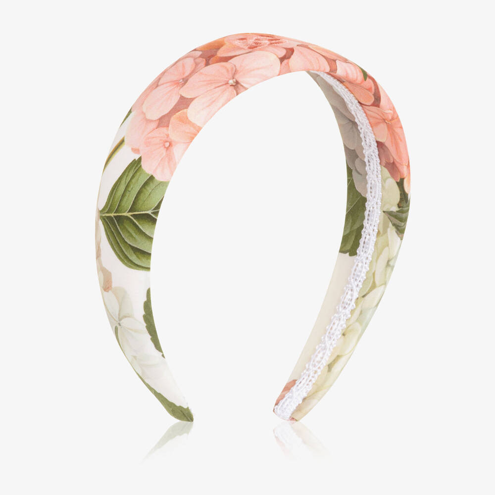 Dolce & Gabbana-Girls White & Pink Hydrangea Print Cotton Hairband | Childrensalon Outlet