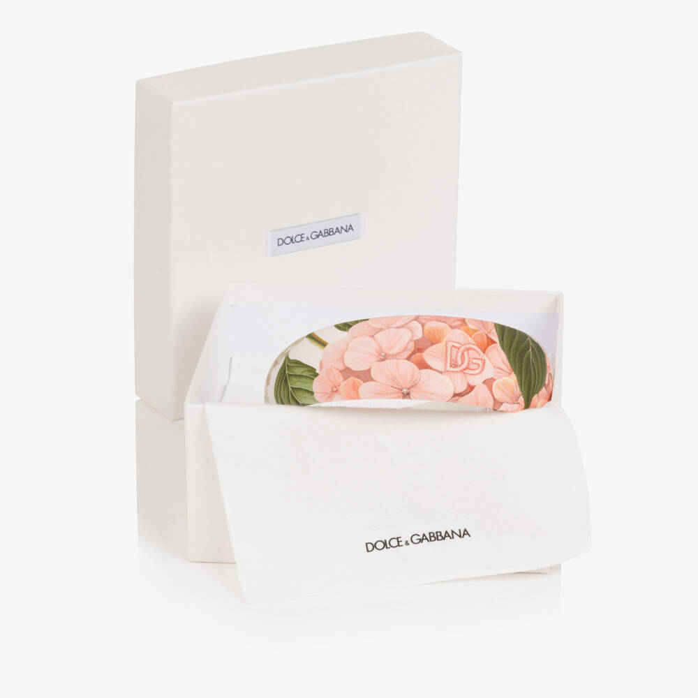 Dolce & Gabbana-Girls White & Pink Hydrangea Print Cotton Hairband | Childrensalon Outlet