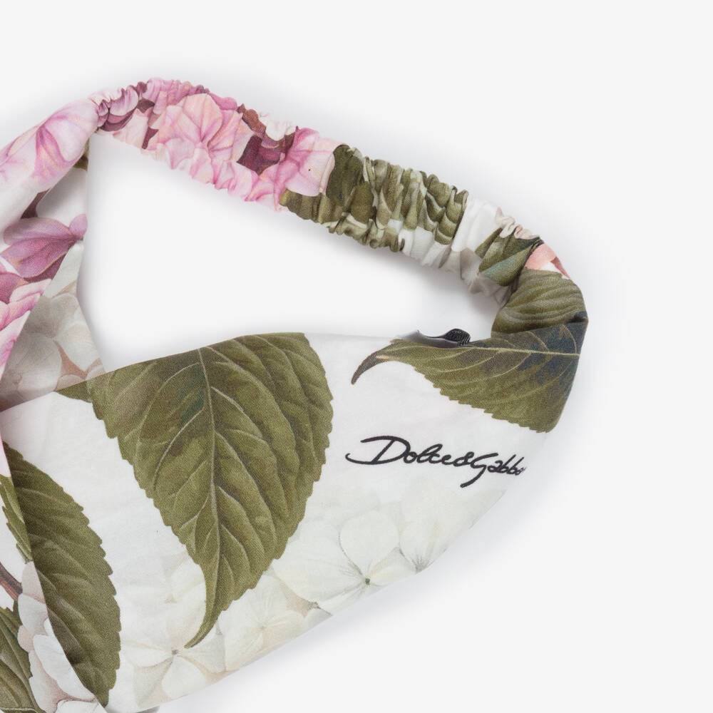 Dolce & Gabbana-Girls White & Pink Hydrangea Print Cotton Headband | Childrensalon Outlet