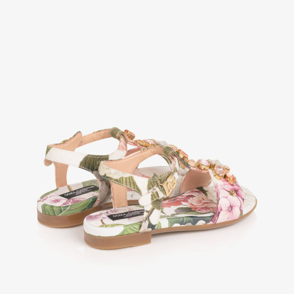 Dolce & Gabbana-Girls White & Pink Hydrangea Print Sandals | Childrensalon Outlet