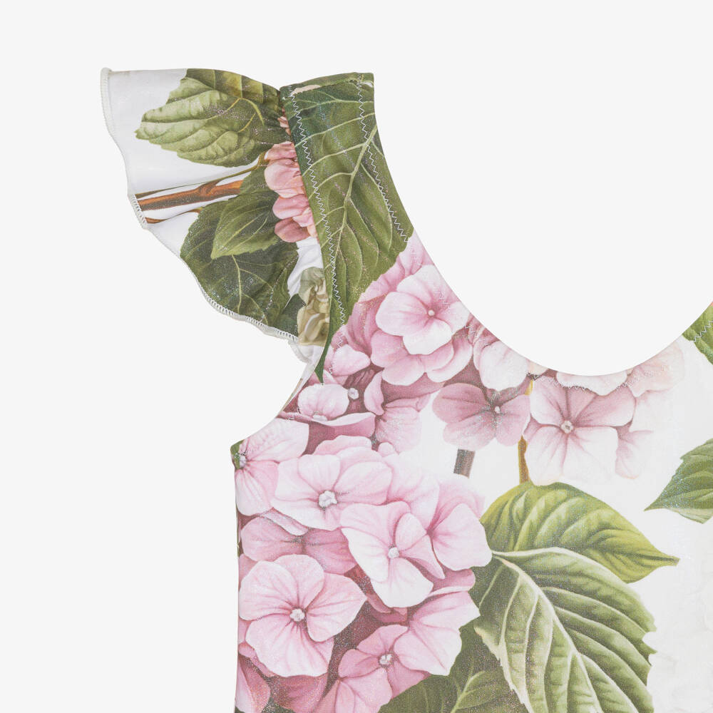 Dolce & Gabbana-Girls White & Pink Hydrangea Print Swimsuit | Childrensalon Outlet