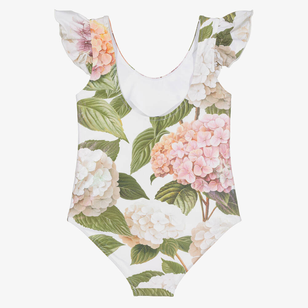 Dolce & Gabbana-Girls White & Pink Hydrangea Print Swimsuit | Childrensalon Outlet