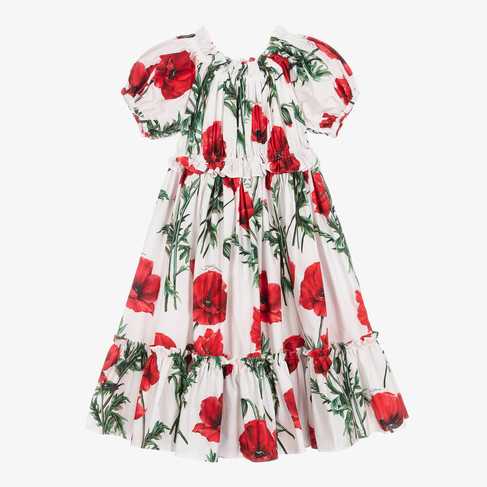 Dolce & Gabbana - Girls White Poplin Poppy Dress | Childrensalon